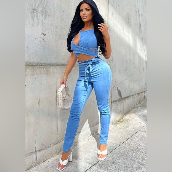 Fashion Nova Denim - SOLD ❌fashion nova Cut out the haters” jumpsuits final price no offers❌